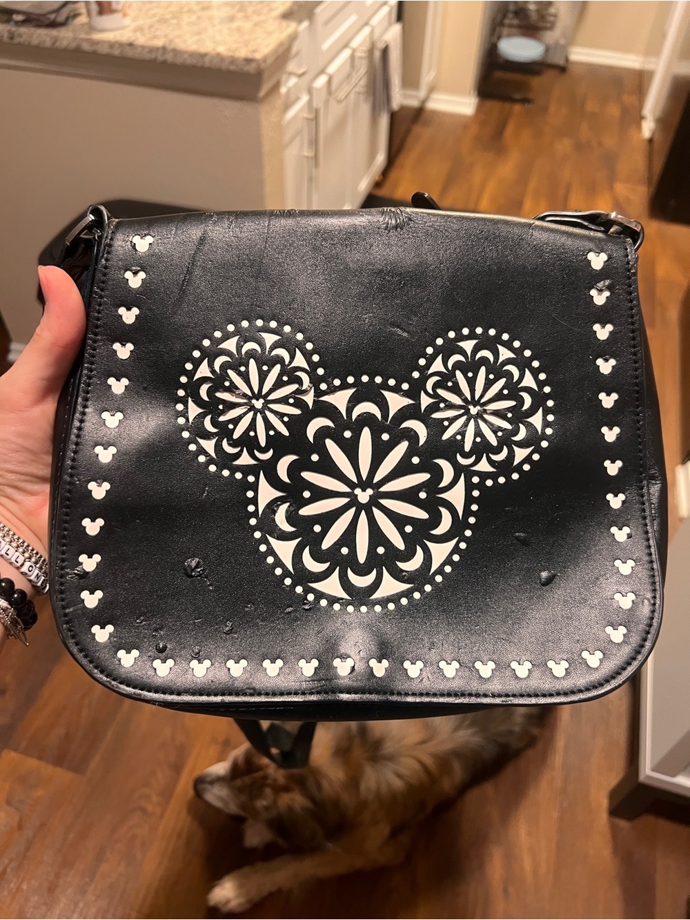 Vera Bradley/Mickey Black Crossbody Bag with White Floral Mickey Design